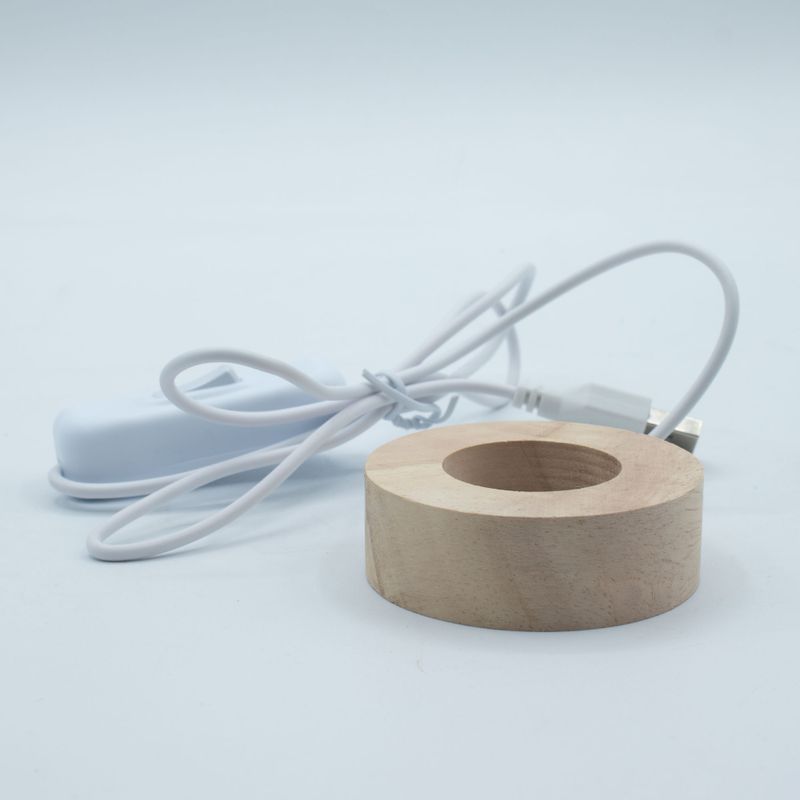 6cm Round Wooden USB LED Stand - Multi Colour