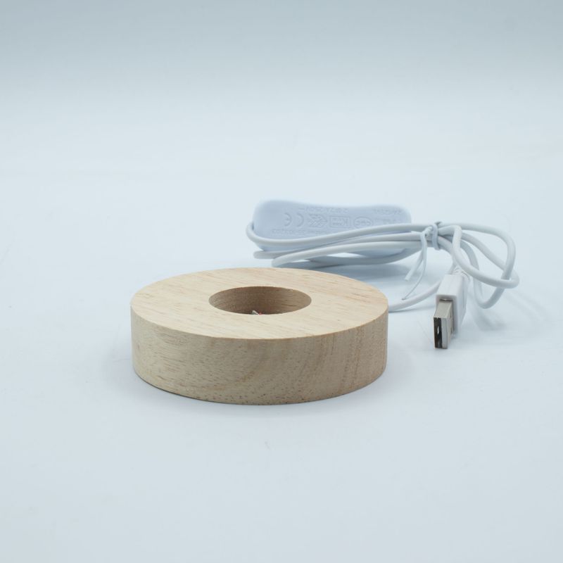 8cm Round Wooden USB LED Stand - Multi Colour