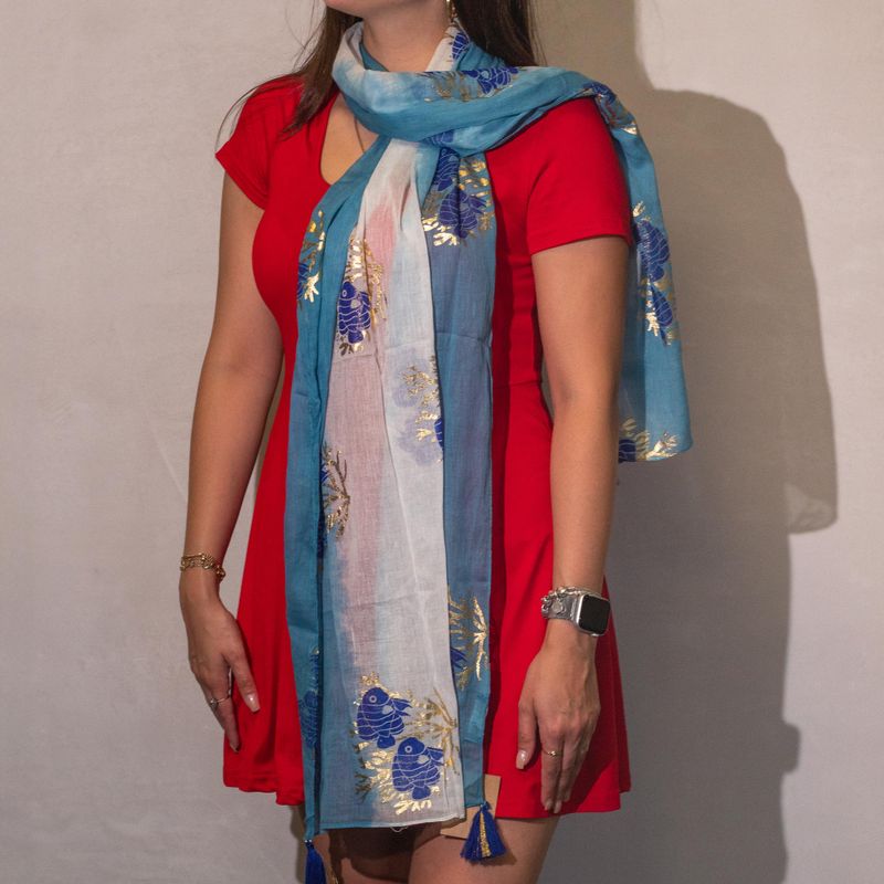 Summer Scarf -  180x50cm - Aqua Fish - Sea Blue