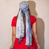 Summer Scarf -  180x50cm - Marbella Print - Blue with Gold Trim