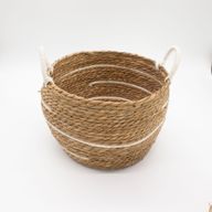 Cotton & Seagrass Large Baskets - Natural Stripes- Set of 3 (32.5cm 29.5cm 24cm)