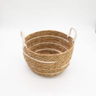 Cotton & Seagrass Large Baskets - Natural Stripes- Set of 3 (32.5cm 29.5cm 24cm)
