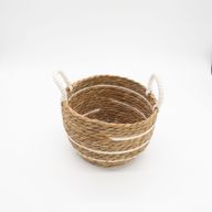 Cotton & Seagrass Large Baskets - Natural Stripes- Set of 3 (32.5cm 29.5cm 24cm)