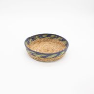 Straw & Seagrass Tray Baskets - Natural Green & Blue- Set of 3
