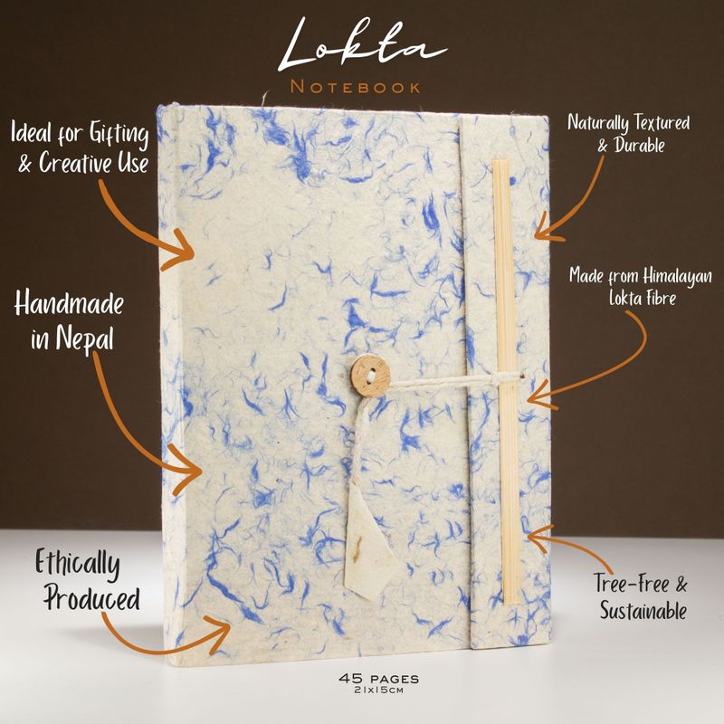 Lrg Lokta Mixed Blue Cotton Notebook (21x15cm) - 45 Pages - Bookmark Included