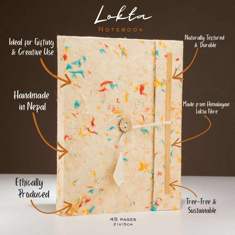 Lrg Lokta Mixed Colour Cotton Notebook (21x15cm) - 45 Pages - Bookmark Included