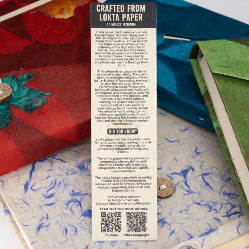 Lrg Lokta Mixed Colour Cotton Notebook (21x15cm) - 45 Pages - Bookmark Included