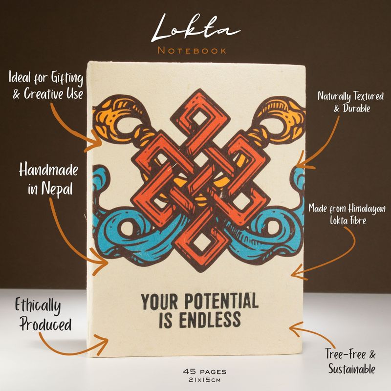 Lrg Lokta Inspiration Notebook (21x15cm) - 45 Pages - Your Potential - Bookmark Included