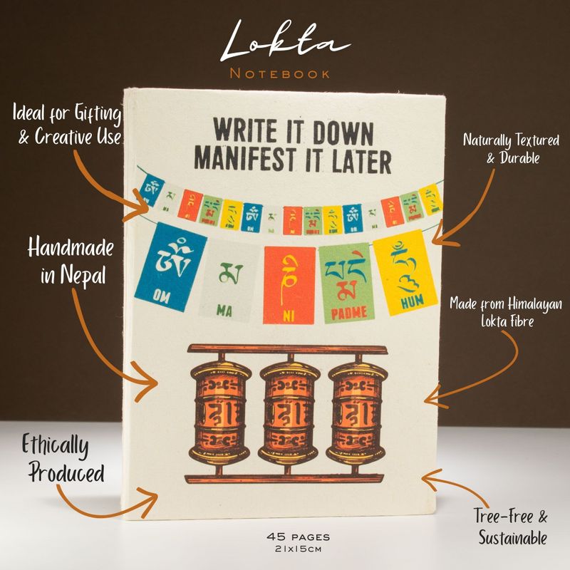 Lrg Lokta Inspiration Notebook (21x15cm) - 45 Pages - Write it Down - Bookmark Included