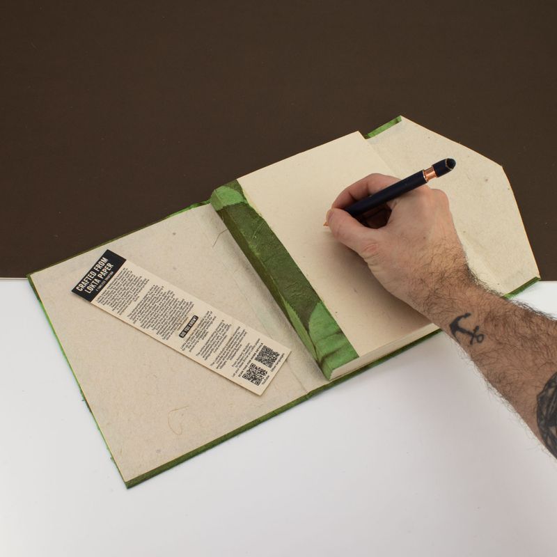 Lrg Lokta Bold Floral - Notebook (21x15cm) - 45 leafs - inc bookmark - Moss Green