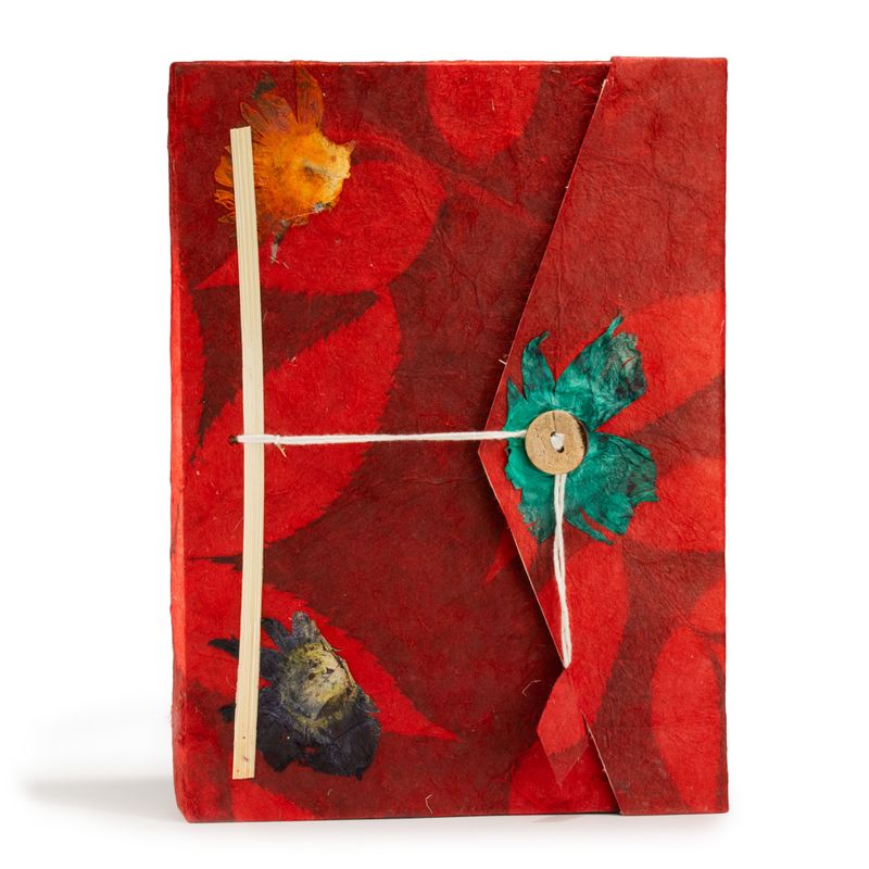 Lrg Lokta Bold Floral - Notebook (21x15cm) - 45 leafs - inc bookmark - Ruby