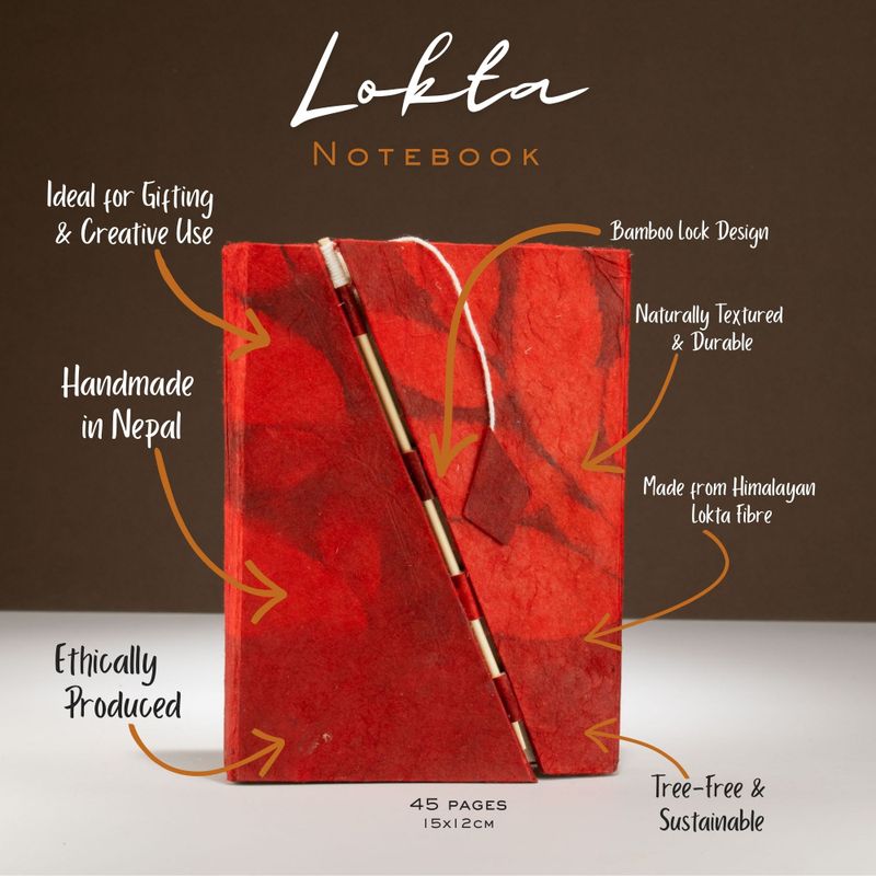 Med Lokta Bold Floral Bamboo Lock Notebook Lrg (15x12cm) - 45 leafs - Ruby