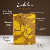 Med Lokta Bold Floral Bamboo Lock Notebook Lrg (15x12cm) - 45 leafs - Mustard Brown