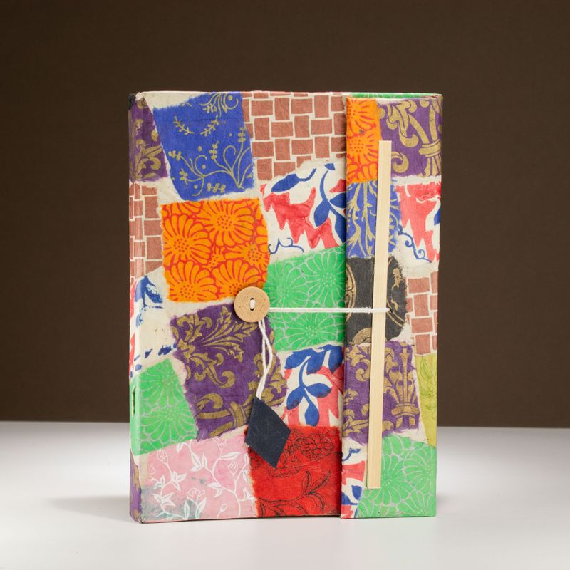 Lrg Lokta Patchwork- Notebook (21x15cm) - 45 leafs - inc bookmark - Multi Colour