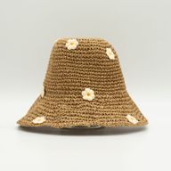 Floppy Straw Sun Hat - Coffee & Daisies