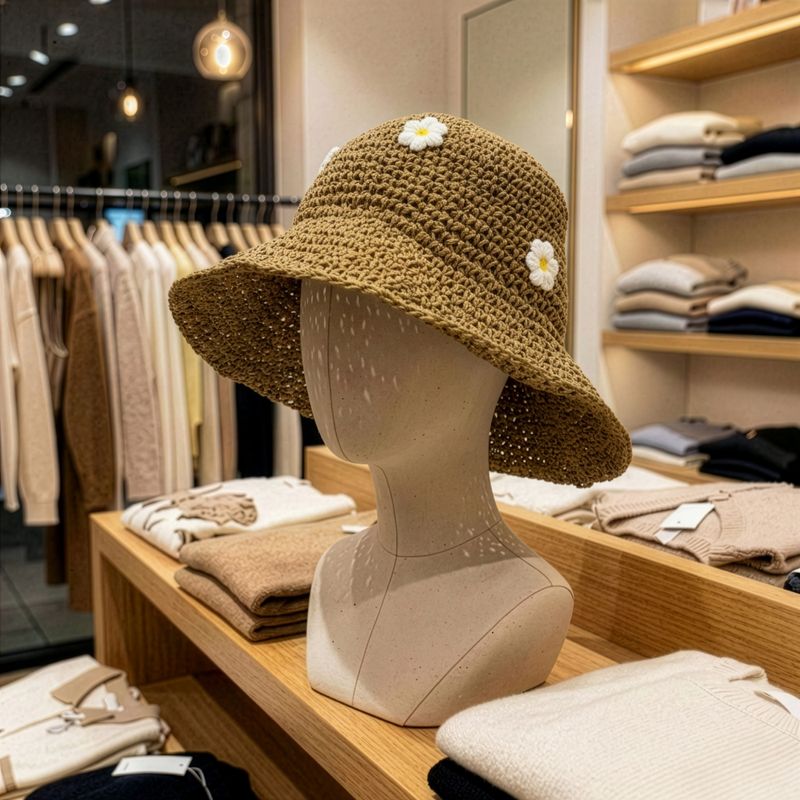 Floppy Straw Sun Hat - Coffee & Daisies