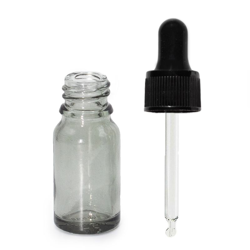 10ml Smoke Grey Glass Dropper Bottle with Black Pipette