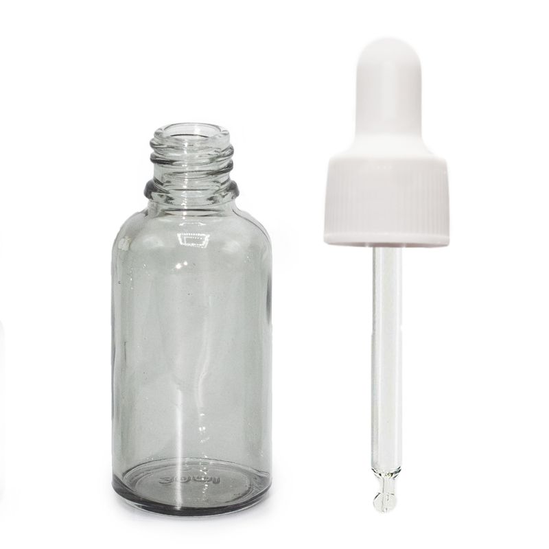 30ml Smoke Grey Glass Dropper Bottle with White Pipette