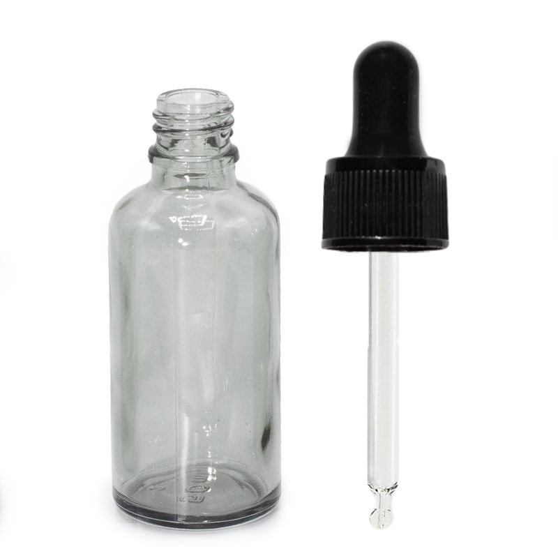 50ml Smoke Grey Glass Dropper Bottle with Black Pipette