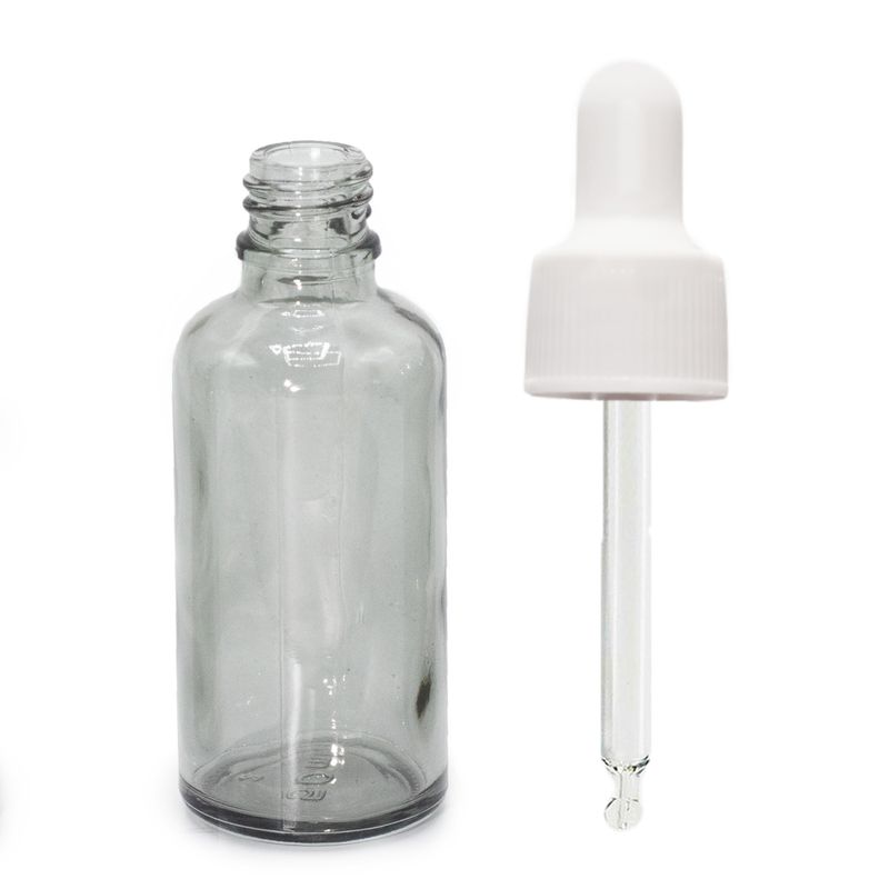 50ml Smoke Grey Glass Dropper Bottle with White Pipette