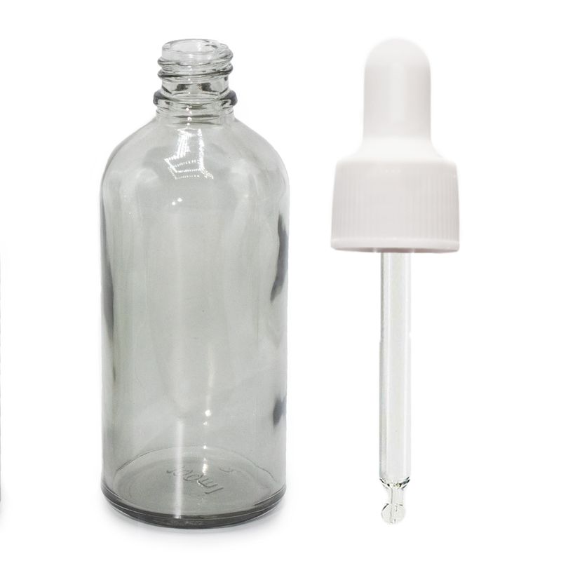100ml Smoke Grey Glass Dropper Bottle with White Pipette