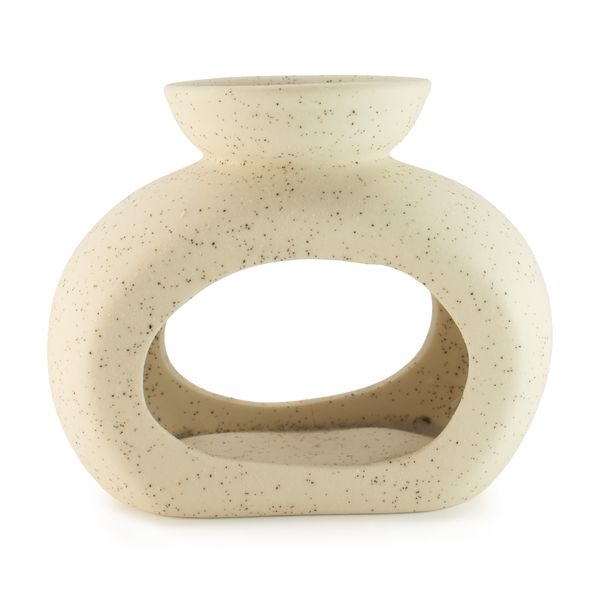 Ceramic Zen Oil Burner - Oval Pebble - Speckled Off-White