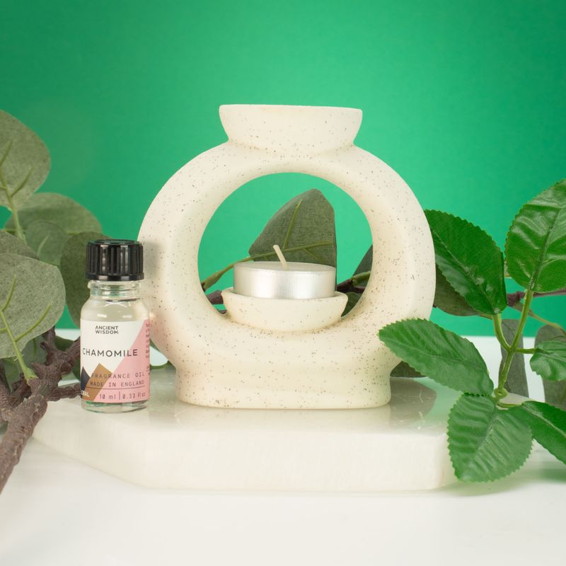 Ceramic Zen Oil Burner - Lrg Oval Pebble  - Speckled Off-White