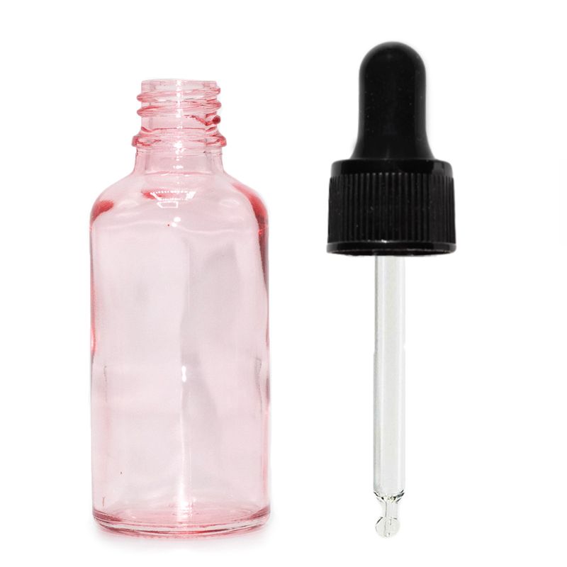 50ml Rose Pink Glass Dropper Bottle with Black Pipette