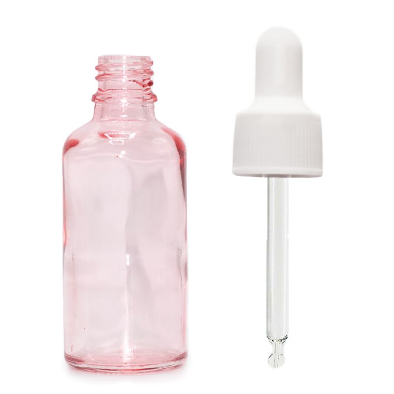 50ml Rose Pink Glass Dropper Bottle with White Pipette