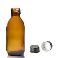 150ml Amber Glass Medicine Bottle with Aluminium Black Cap