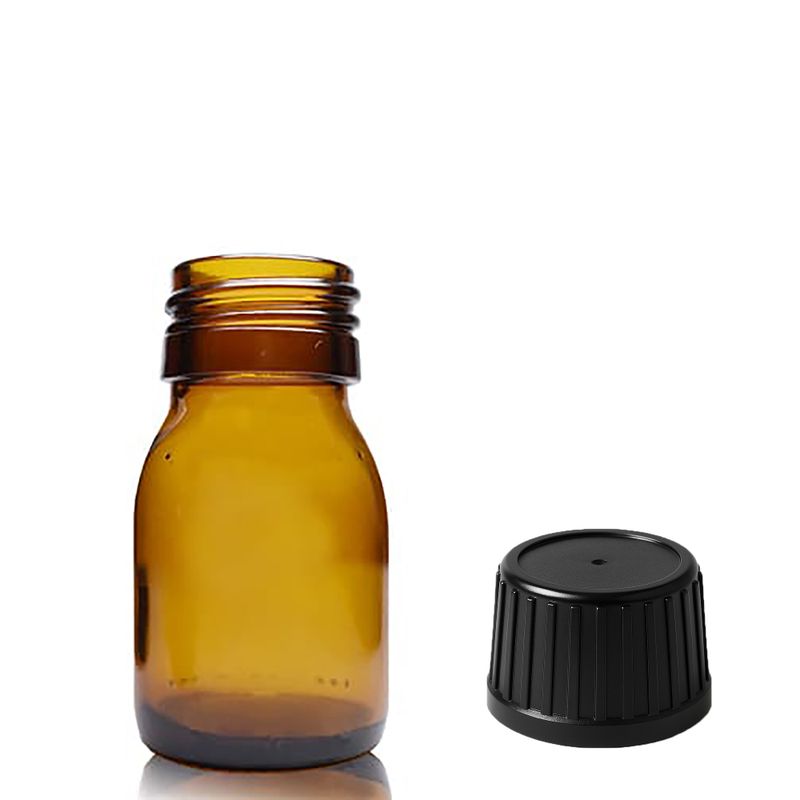 30ml Amber Glass Medicine Bottle with Tamper Evident Cap