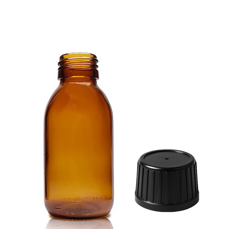 100ml Amber Glass Medicine Bottle with Tamper Evident Cap