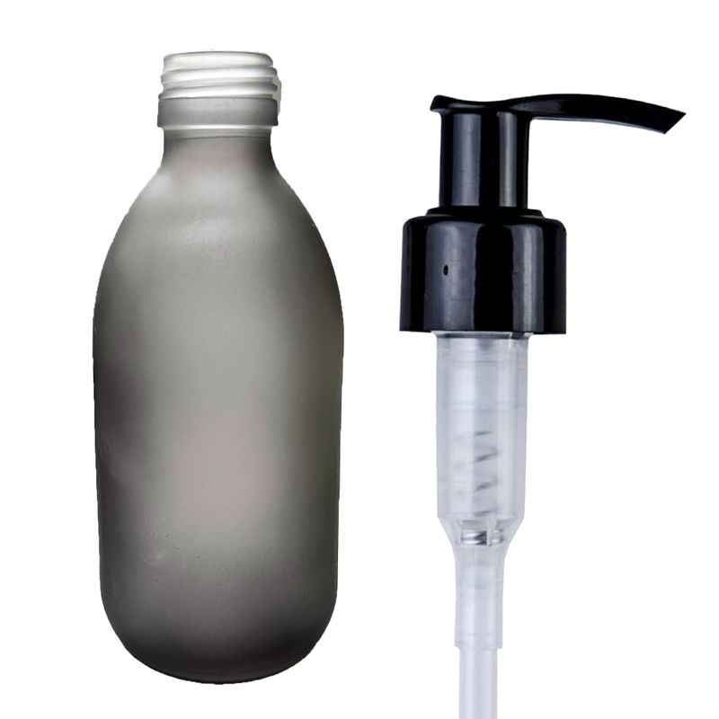 300ml Grey Frosted Glass Medicine Bottle with Lotion Pump