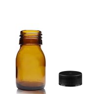 30ml Amber Glass Medicine Bottle with Black Plastic Cap