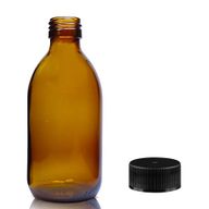 250ml Amber Glass Medicine Bottle with Black Plastic Cap
