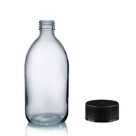 250ml Smoked Grey Glass Medicine Bottle with Black Plastic Cap