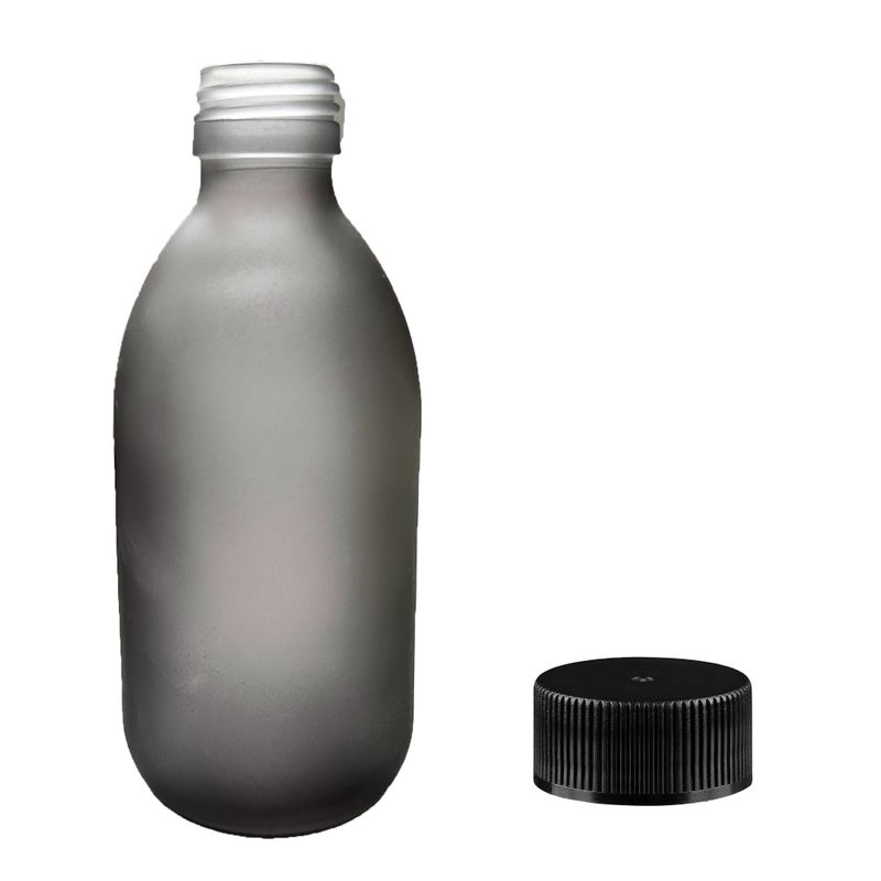 300ml Grey Frosted Glass Medicine Bottle with Black Plastic Cap