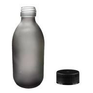300ml Grey Frosted Glass Medicine Bottle with Black Plastic Cap