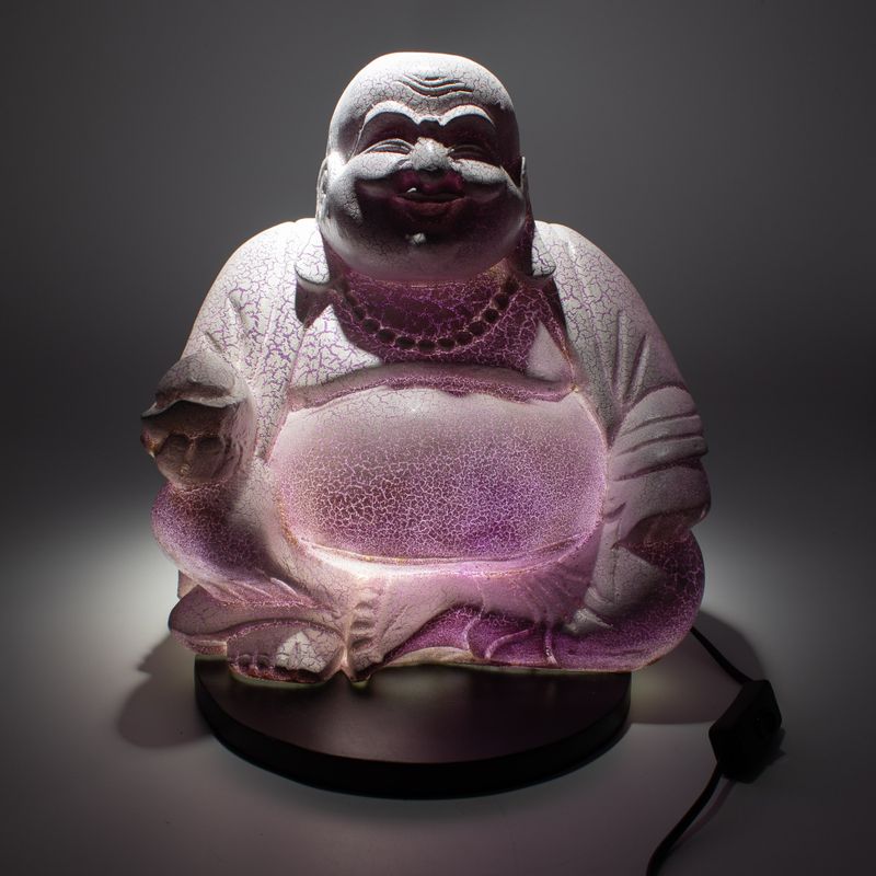 Laughing Buddha Lamp Lavender Crackle - Round Stand