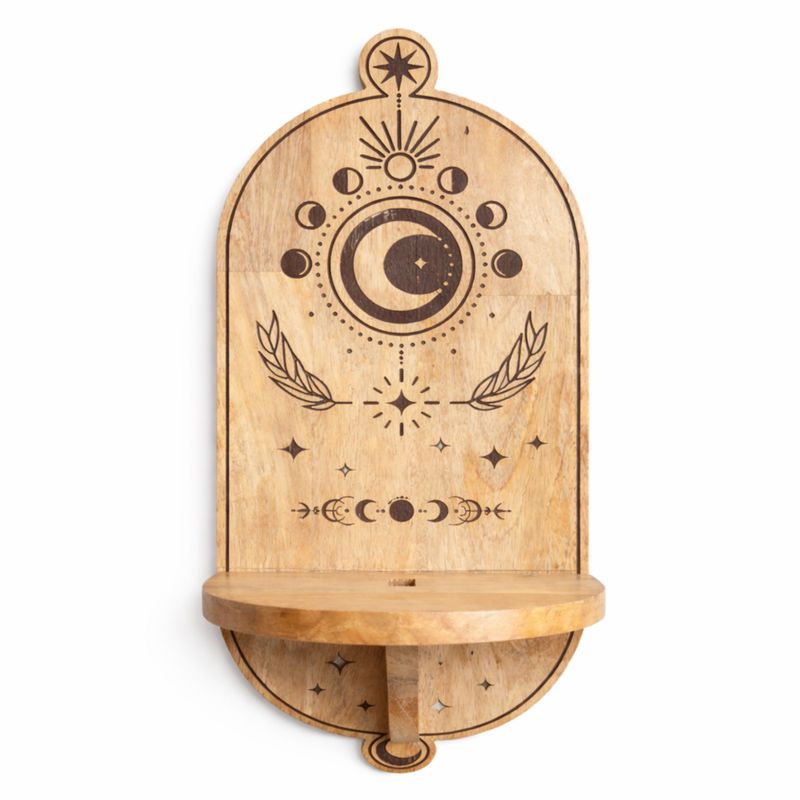 Moon Phase & Tree Carved Arch Wall Shelf