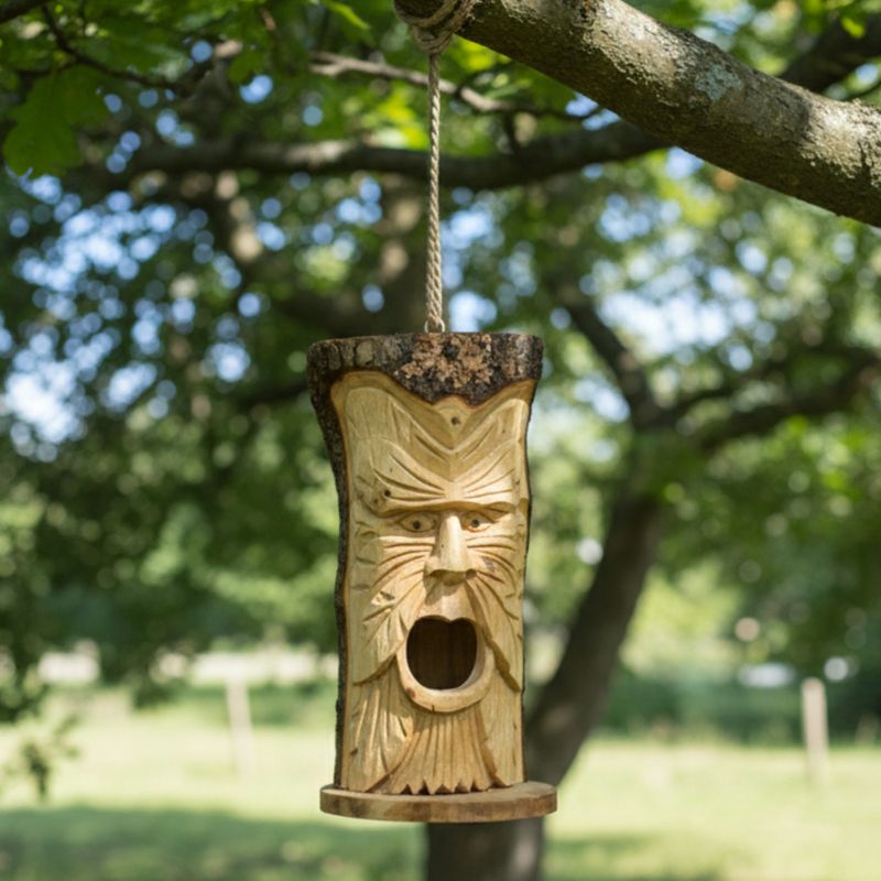 Tree Trunk Face - Bird House - Greenman