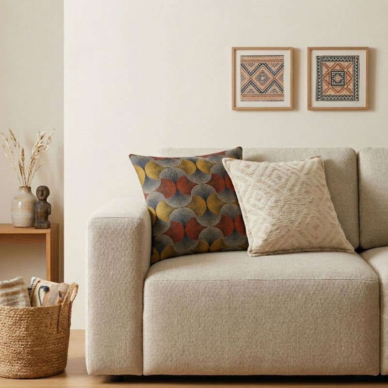 Classic Cushion Cover - Neutral Geo Creme - 45x45cm
