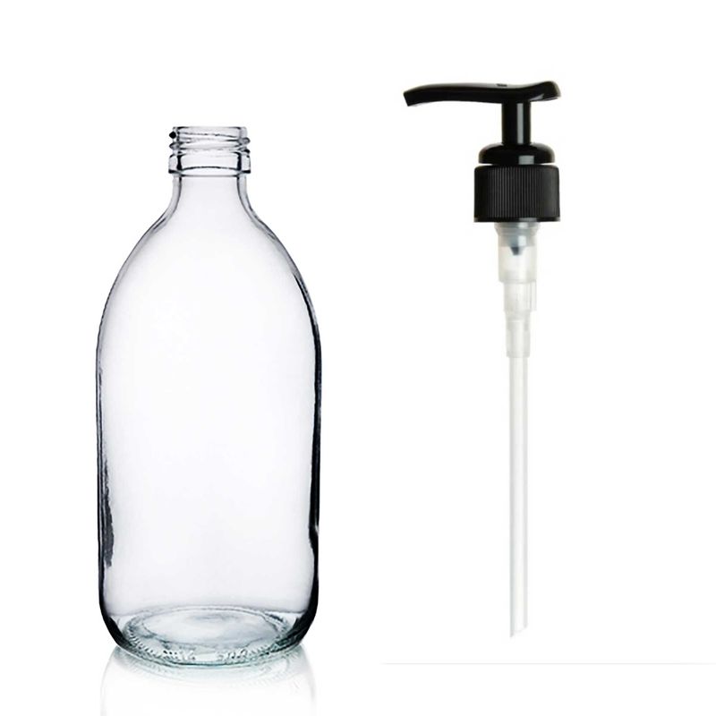 150ml Clear Glass Medicine Bottle with Black Plastic Pump