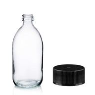 200ml Clear Glass Medicine Bottle with Black Plastic Cap