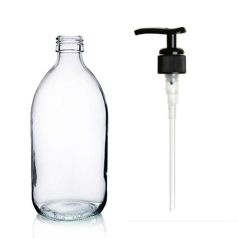 200ml Clear Glass Medicine Bottle with Black Plastic Pump