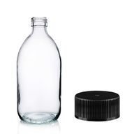 300ml Clear Glass Medicine Bottle with Black Plastic Cap