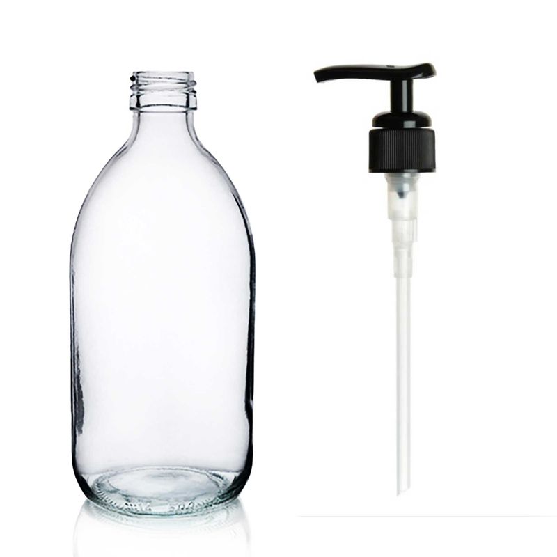 300ml Clear Glass Medicine Bottle with Black Plastic Pump