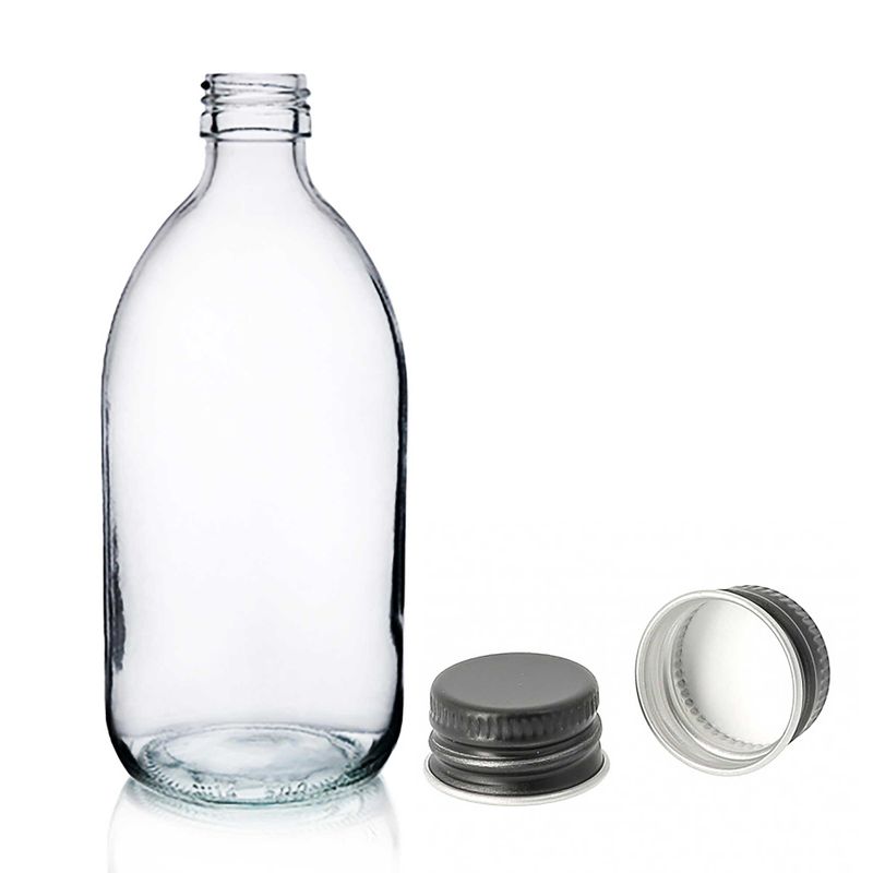 500ml Clear Glass Medicine Bottle with Black Aluminium Cap