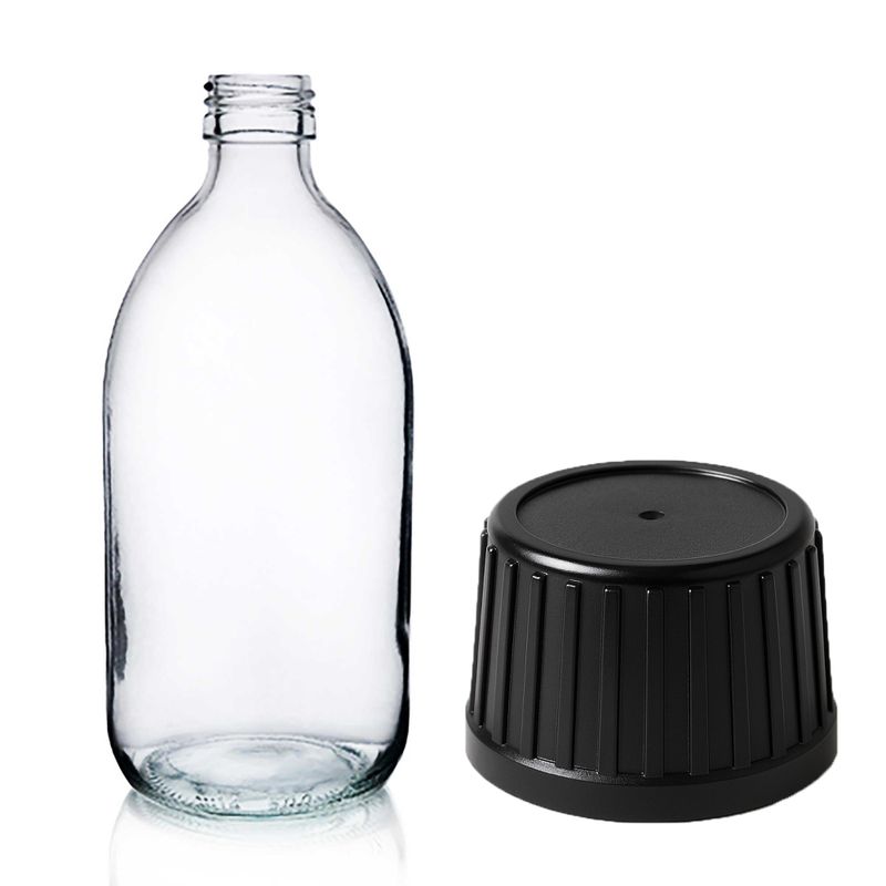 500ml Clear Glass Medicine Bottle with Black Tamper Evident Cap