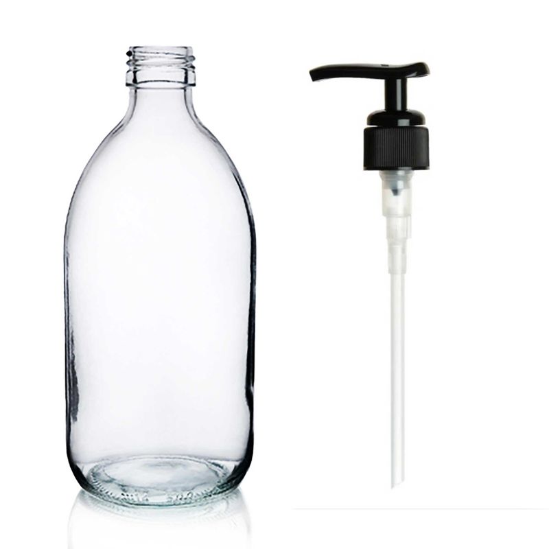 500ml Clear Glass Medicine Bottle with Black Plastic Pump